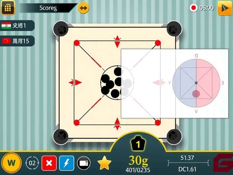 Carrom Whiz strategy diagram showing shot angles