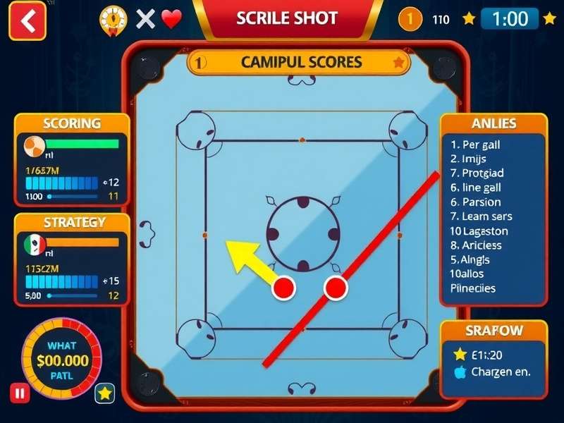 Carrom Whiz gameplay screenshot showing digital carrom board